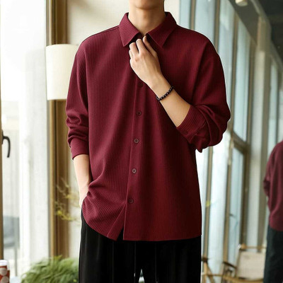 rocefas Men Self Design Casual Maroon Shirt