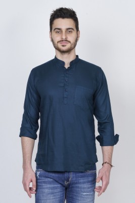 white apple jns Men Solid Casual Dark Blue Shirt