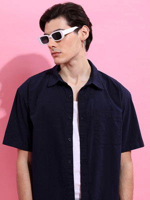 HIGHLANDER Men Solid Casual Blue Shirt