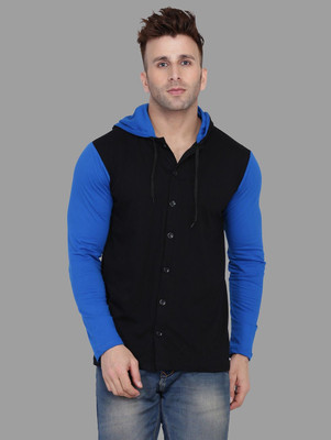 Money Leaf Men Self Design Casual Black, Blue Shirt