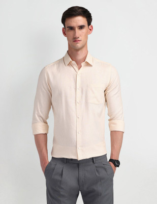 ARROW Men Striped Formal Yellow Shirt