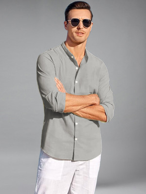 Apektra Men Solid Casual Grey Shirt