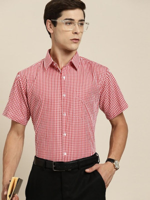 Hancock Men Checkered Formal Red, White Shirt