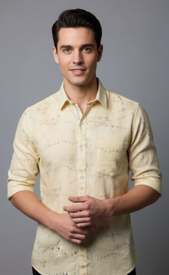 PEACEFUL Men Solid Party Yellow Shirt