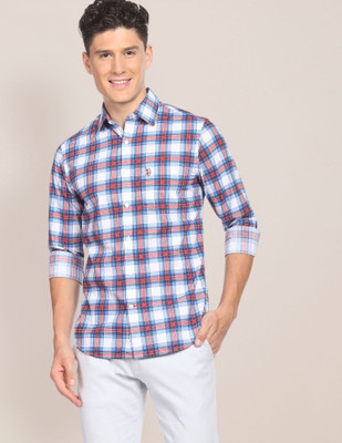 U.S. POLO ASSN. Men Checkered Casual Blue Shirt
