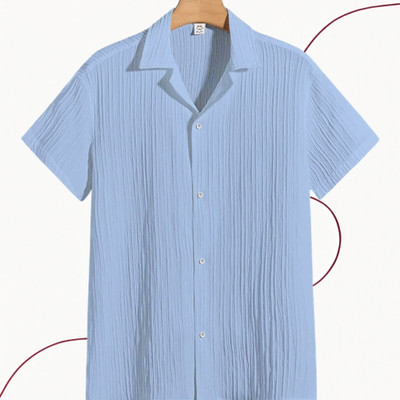 A Dearise Trend Men Self Design Casual Light Blue Shirt