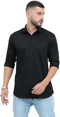 James & Warne Men Solid Casual Black Shirt