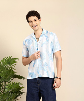 Mast & Harbour Men Printed Casual White, Light Blue Shirt