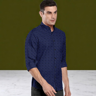 CLOSWIF Men Printed Casual Blue Shirt