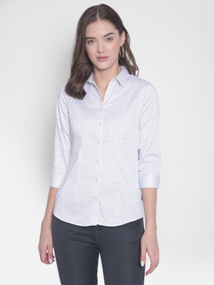 CRIMSOUNE CLUB Women Printed Casual White Shirt