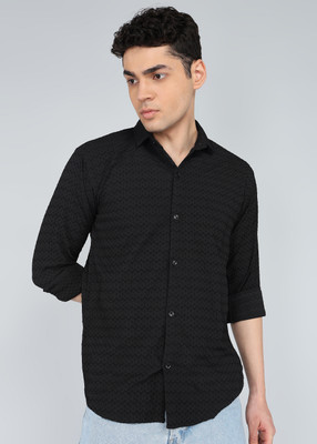 DISHANK CREATION Men Self Design Party Black Shirt