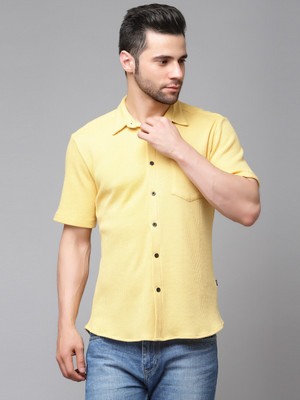 RIGO Men Solid Casual Yellow Shirt