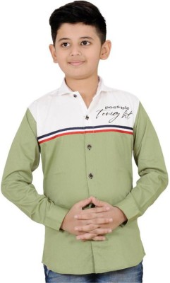 PA'GEANT Boys Color Block Casual Light Green Shirt