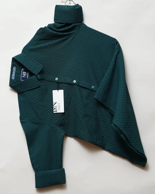N AND J Men Self Design Casual Green Shirt