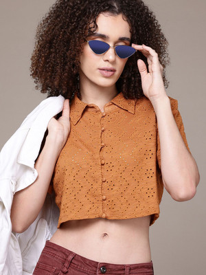Roadster Women Self Design Casual Yellow Shirt