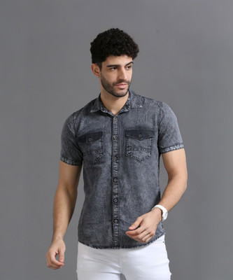 PRINTOUT Men Solid Casual Grey Shirt