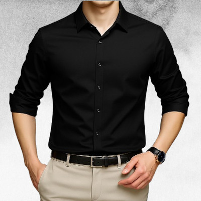 Starfashion Men Solid Formal Black Shirt