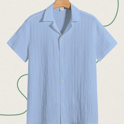 A Dearise Trend Men Self Design Casual Light Blue Shirt