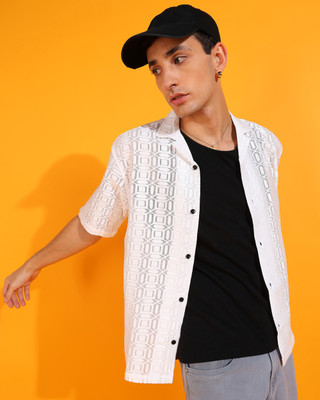 INDICLUB Men Self Design Casual White Shirt