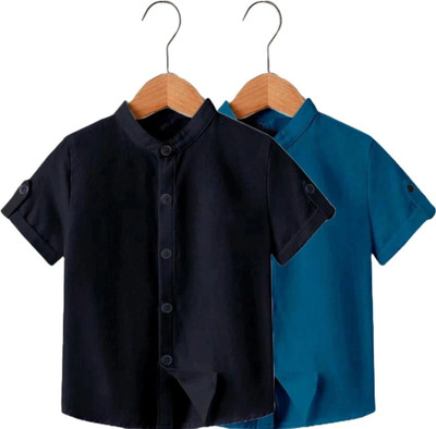 Zarila Boys Solid Casual Black, Dark Blue Shirt(Pack of 2)