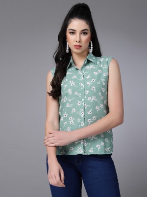 Oomph! Women Printed Casual White, Red, Light Green Shirt