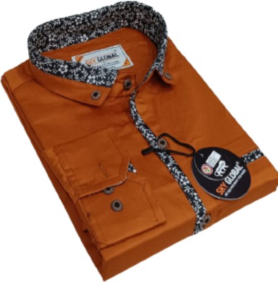 Sky Global Men Printed Casual Orange Shirt