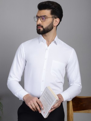 Indian Needle Men Solid Formal White Shirt