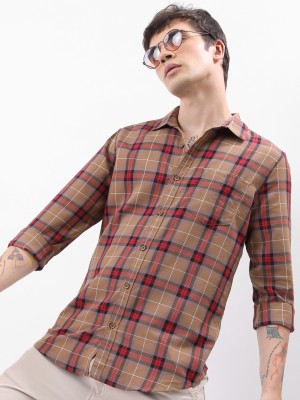 HIGHLANDER Men Checkered Casual Khaki Shirt