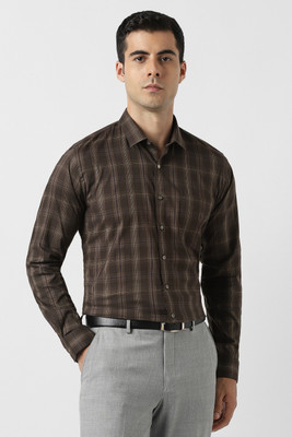 VAN HEUSEN Men Checkered Formal Brown Shirt