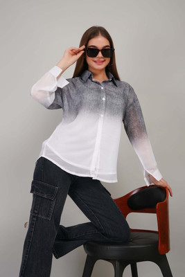 Gul West Women Solid Casual Blue, White Shirt