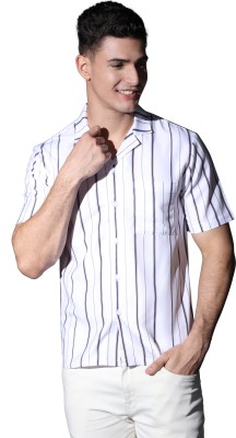 Leriya Fashion Men Striped Casual White, Black Shirt