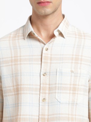 Blue Buddha Men Checkered Casual Beige Shirt