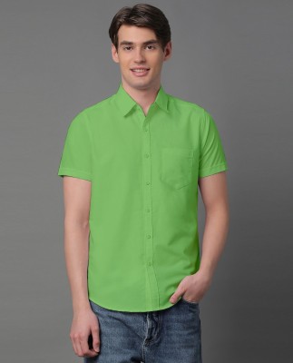 Voroxy Men Solid Casual Dark Green, White Shirt