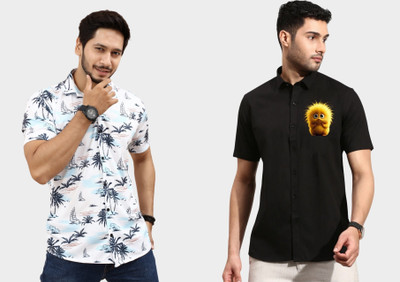 Emporium Men Striped, Solid Casual White Shirt(Pack of 2)