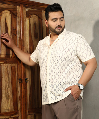 Instafab Plus Men Self Design Casual White Shirt