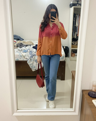 maaesa Women Dyed/Ombre Casual Red, Orange Shirt