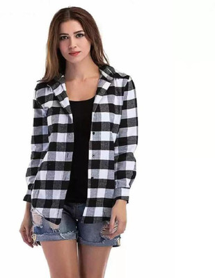 DNEXT Women Checkered Casual Black Shirt