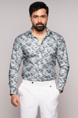 french crown Men Printed Casual White, Grey, Light Blue Shirt