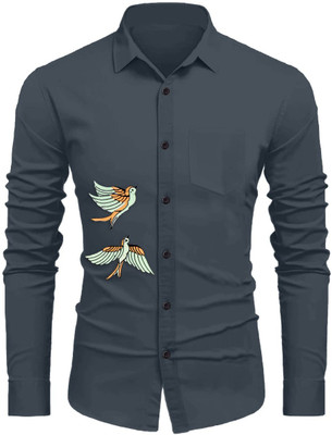 Sanskruti Men Embroidered Casual Grey Shirt