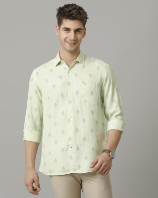 Linen Club Men Printed Casual Green Shirt