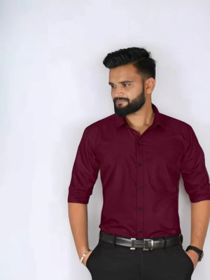 RadhikaFashion Men Solid Casual Maroon Shirt
