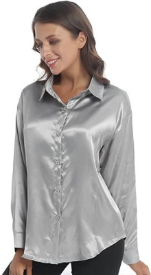 BOWRAIN Women Solid Casual Grey Shirt