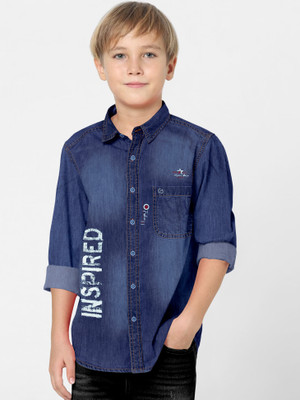 FABFARM Boys Washed Casual Blue Shirt