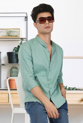 BASE 41 Men Solid Casual Light Green Shirt