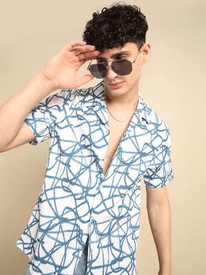 Voroxy Men Printed Casual Blue Shirt
