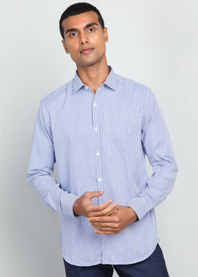 PARK AVENUE Men Checkered Formal Blue Shirt