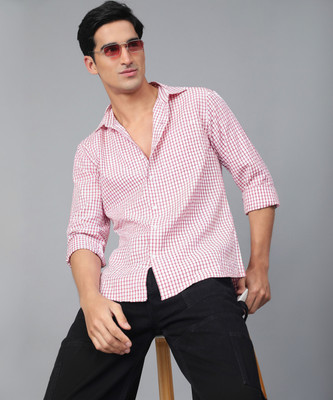 KOTTY Men Checkered Casual White, Red Shirt