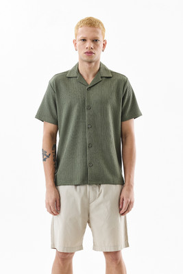 Snitch Men Self Design Beach Wear Green Shirt