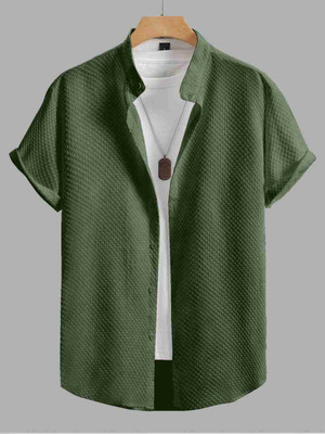 VDTREND Men Self Design Casual Dark Green Shirt