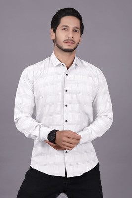 PEARL OCAN Men Self Design Casual White Shirt